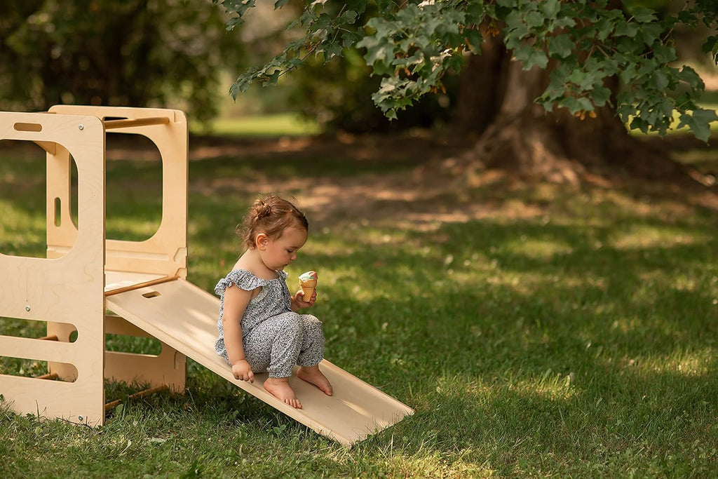 Climbing Play Tower with Slide and Chalkboard J310