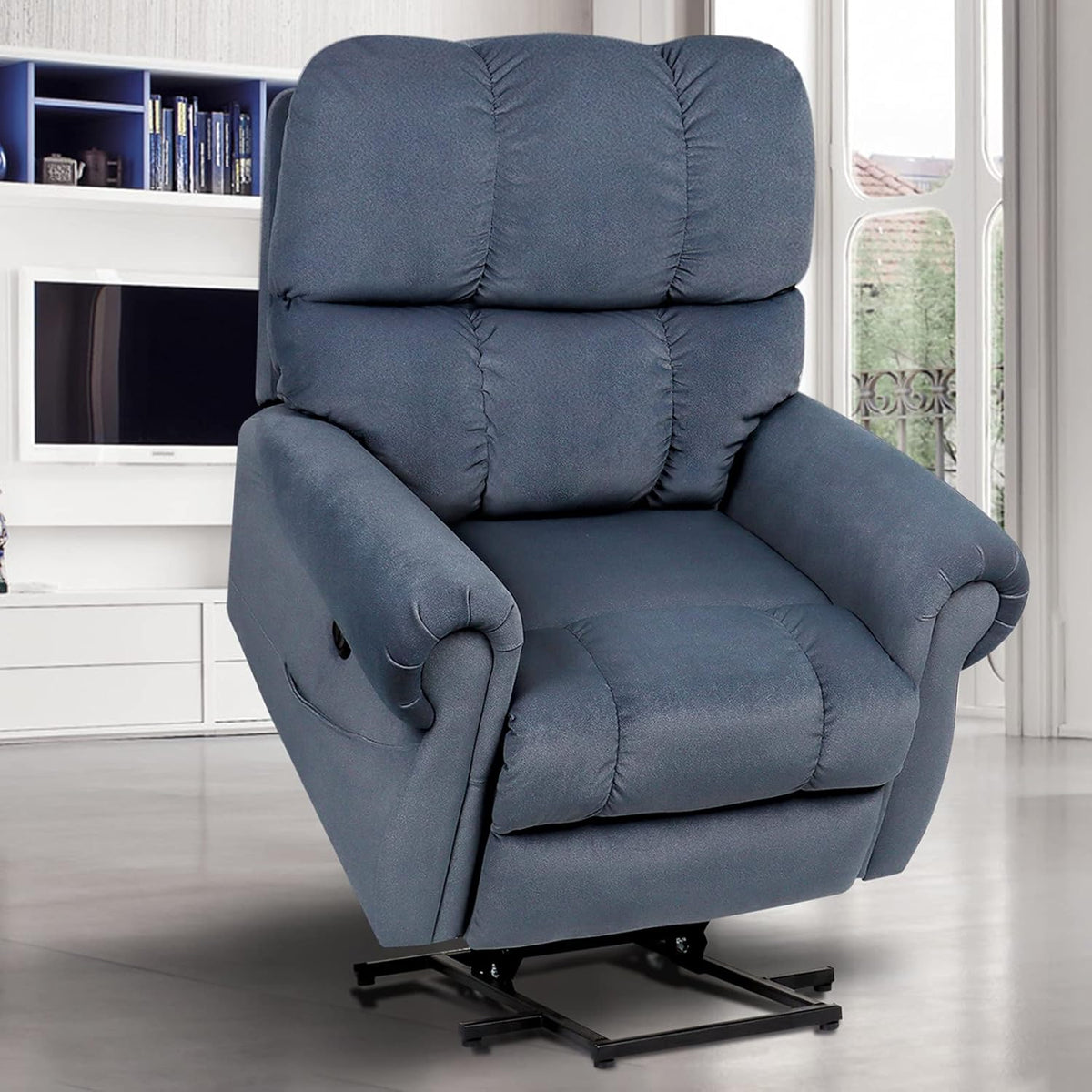 Dark Gray Plush Fabric Electric Power Lift Recliner Chair with Massage and Heat F75626
