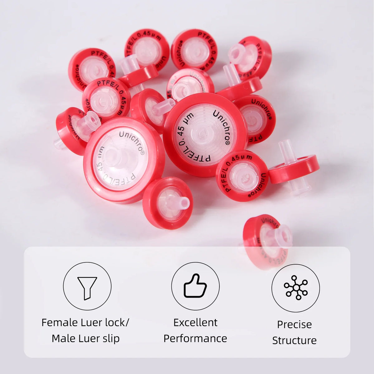 100pcs Red Hydrophobic PTFE Syringe Filters Non-sterile D431