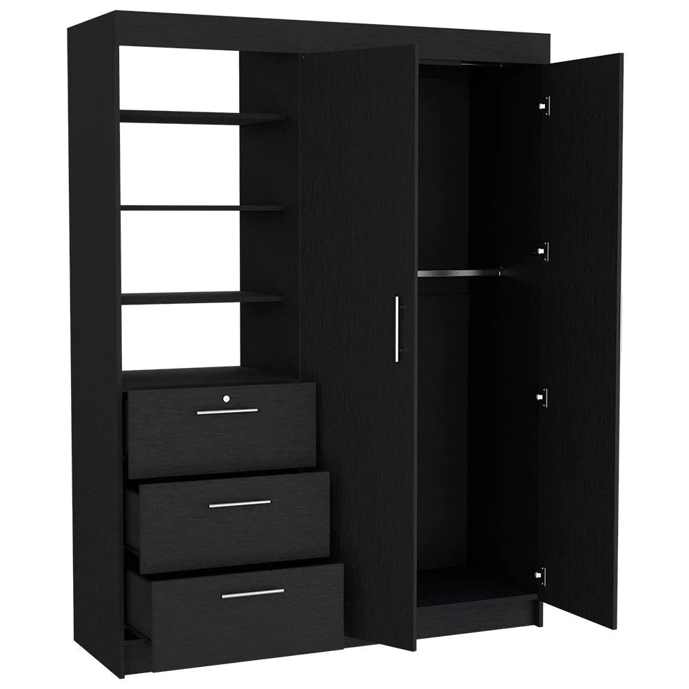 2 Piece Bedroom Set Armoire and Nightstand Black Wengue Finish T7245