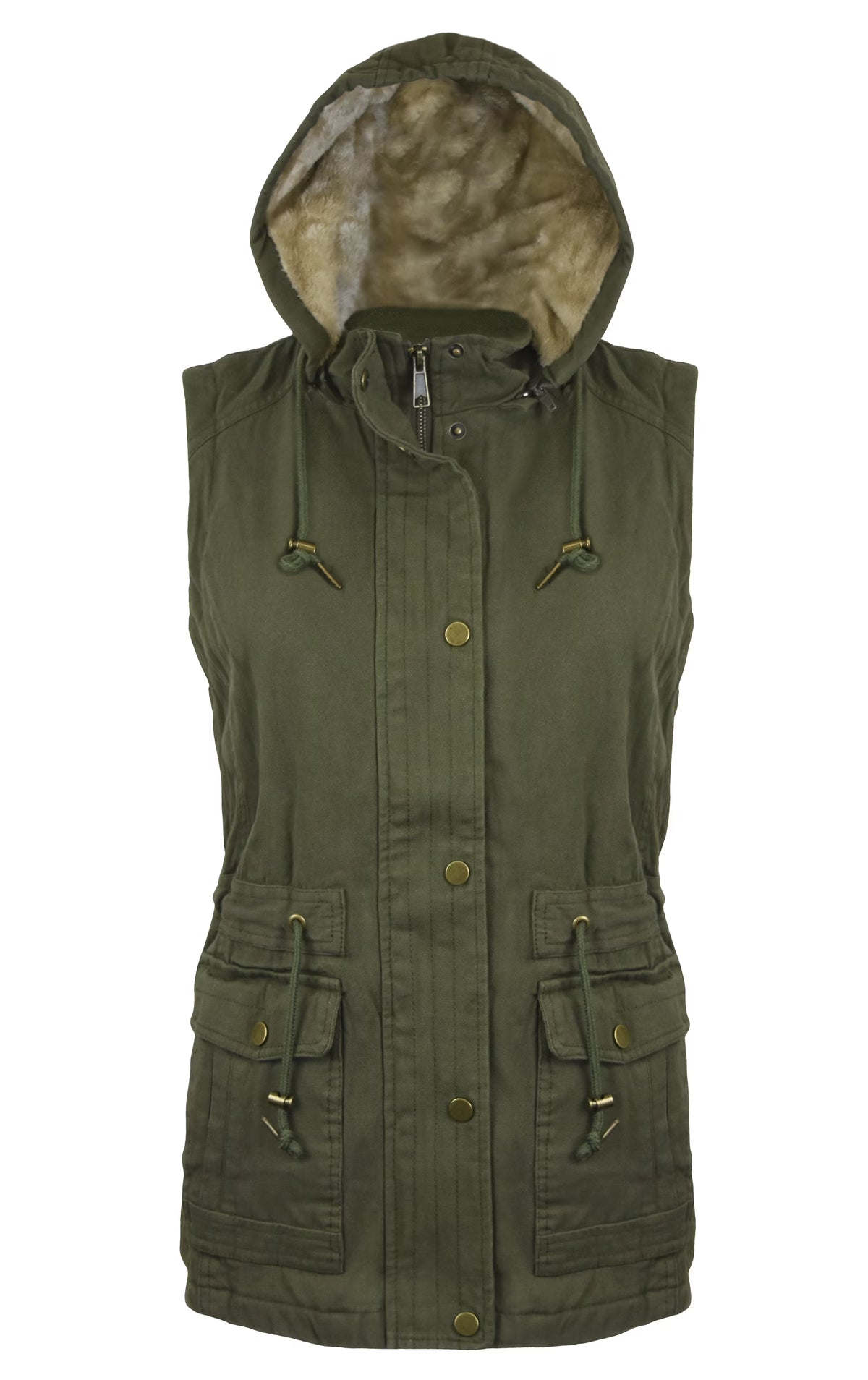 Olive Ladies' Canvas Utility Vest with Removable Hood U168