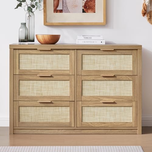 6 Drawer Rattan Wood Dresser Y83598