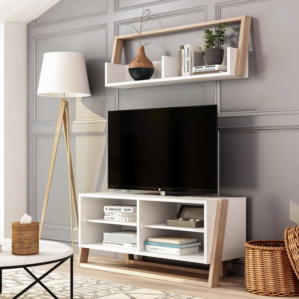 Beige 2-Piece TV Console with 6-Shelves T2538