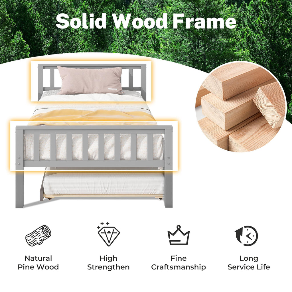 Gray Twin Size Wood Platform Bed with Trundle M991
