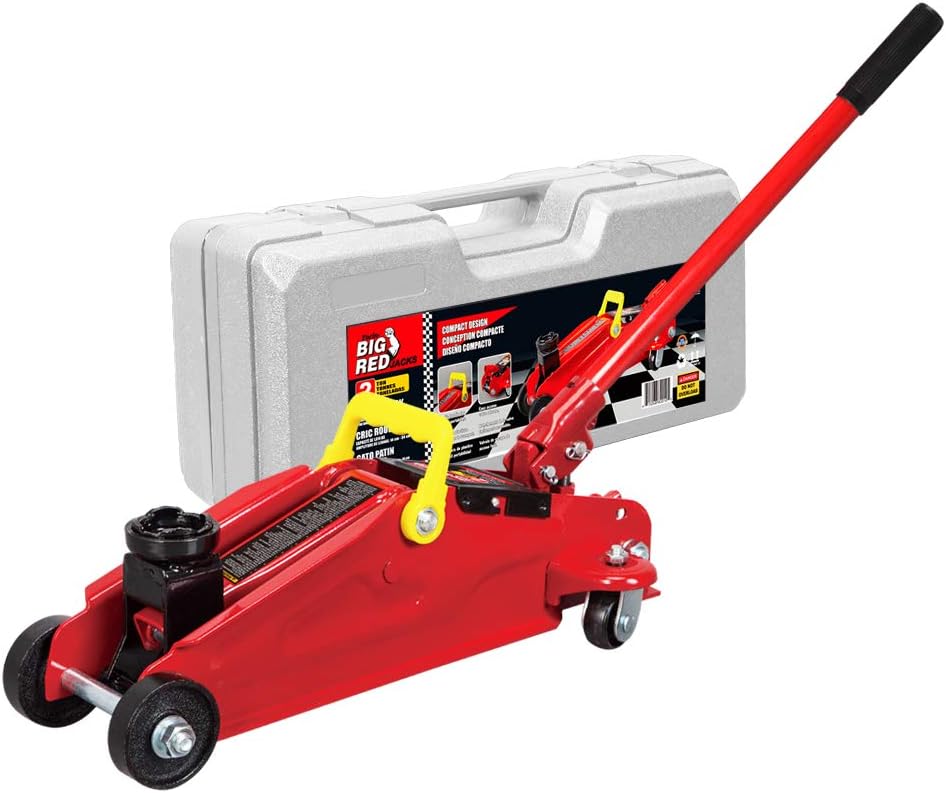 Hydraulic Trolley Floor Service Jack with Blow Mold Carrying Storage Case, 2.5 Ton Capacity, Red, Pack of 2 X502