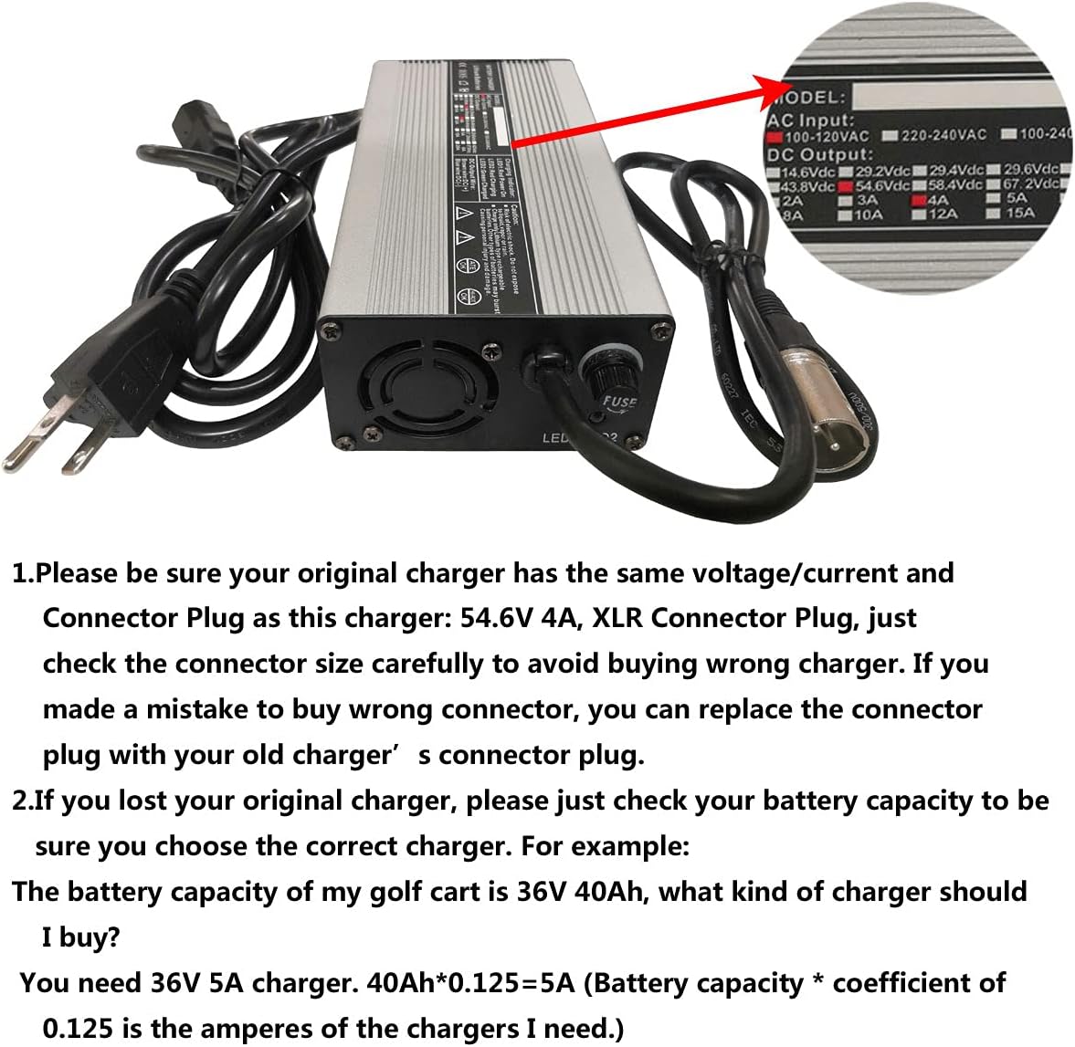 54.6V 4A Battery Charger for 48V 13S Lithium Battery with 3-Pin XLR Connector Pack of 2 V857