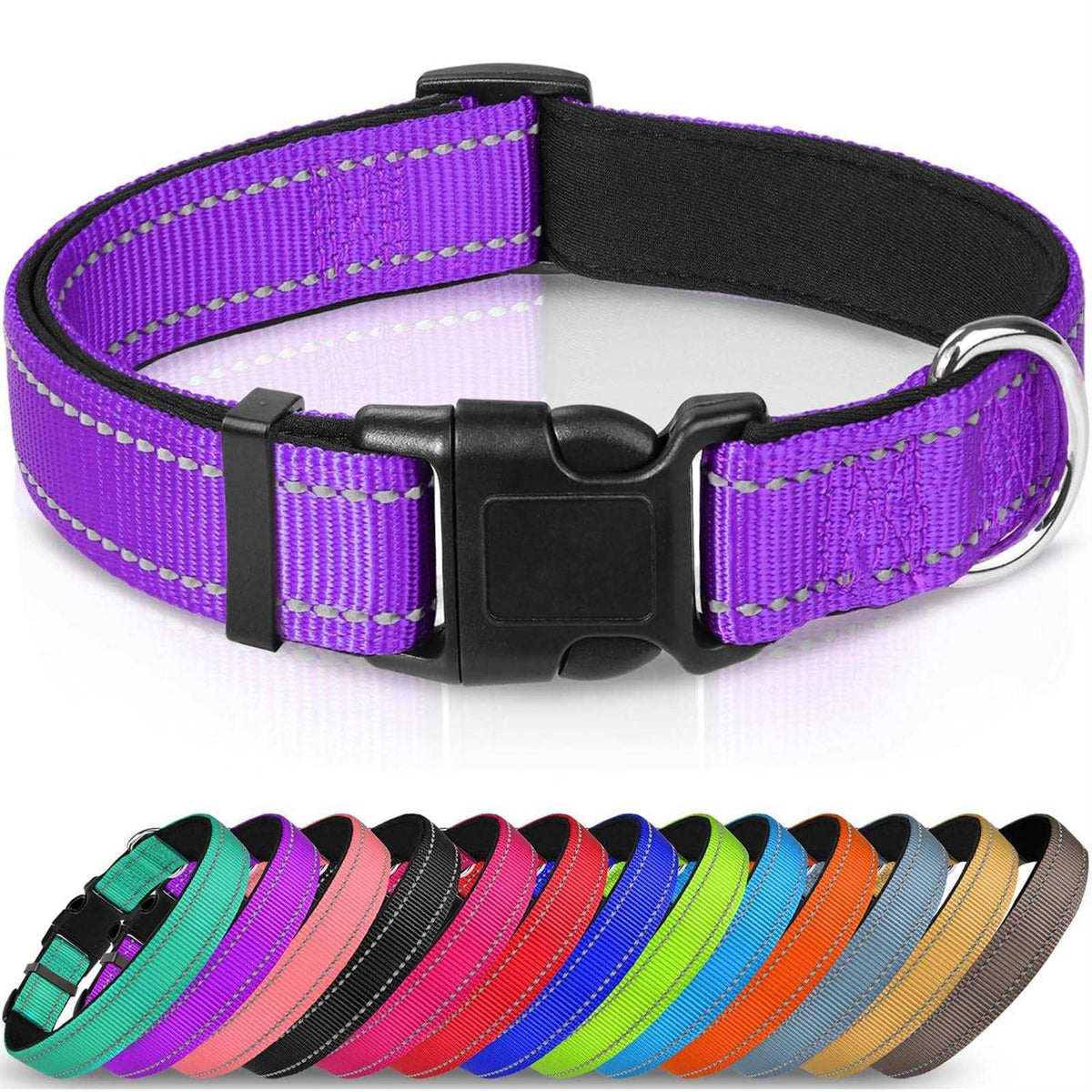 Reflective Neoprene Padded Nylon Dog Collar J208717