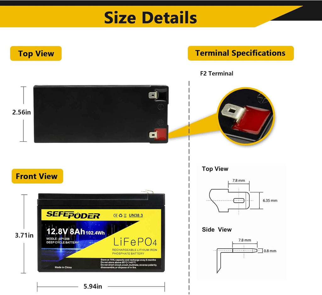 12V 12Ah LiFePO4 Lithium Ion Rechargeable Battery with Built-in BMS F3374