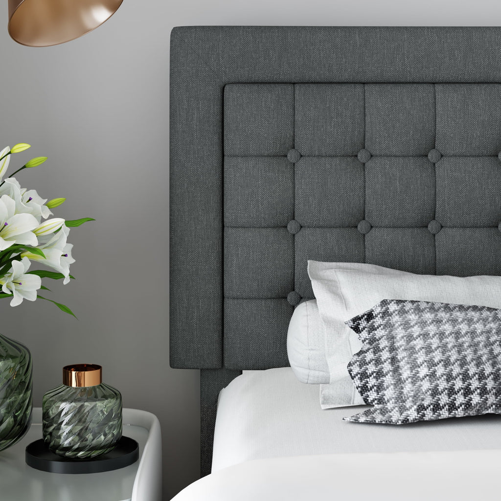 King Bed Frame with Adjustable Button Tufted Upholstered Headboard X713661