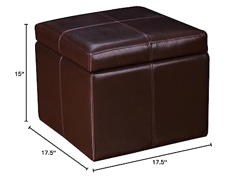 Reddish Brown Faux Leather Storage Ottoman Cube Bench T2327