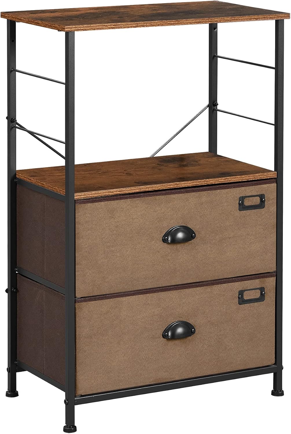 Industrial Nightstand with 2 Fabric Drawers and Storage Shelves X651695