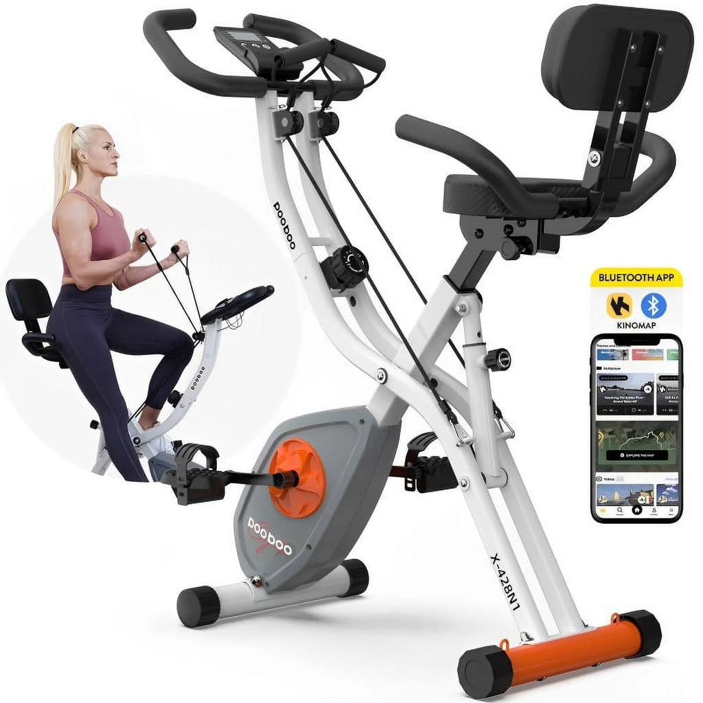 Upright Folding Magnetic Exercise Bike with Arm Resistance Bands V6216