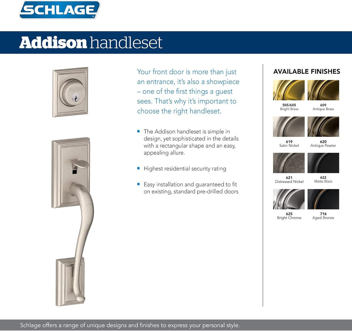 Matte Black Front Entry Handleset with Georgian Knob, Deadbolt Keyed 1 Side G741711