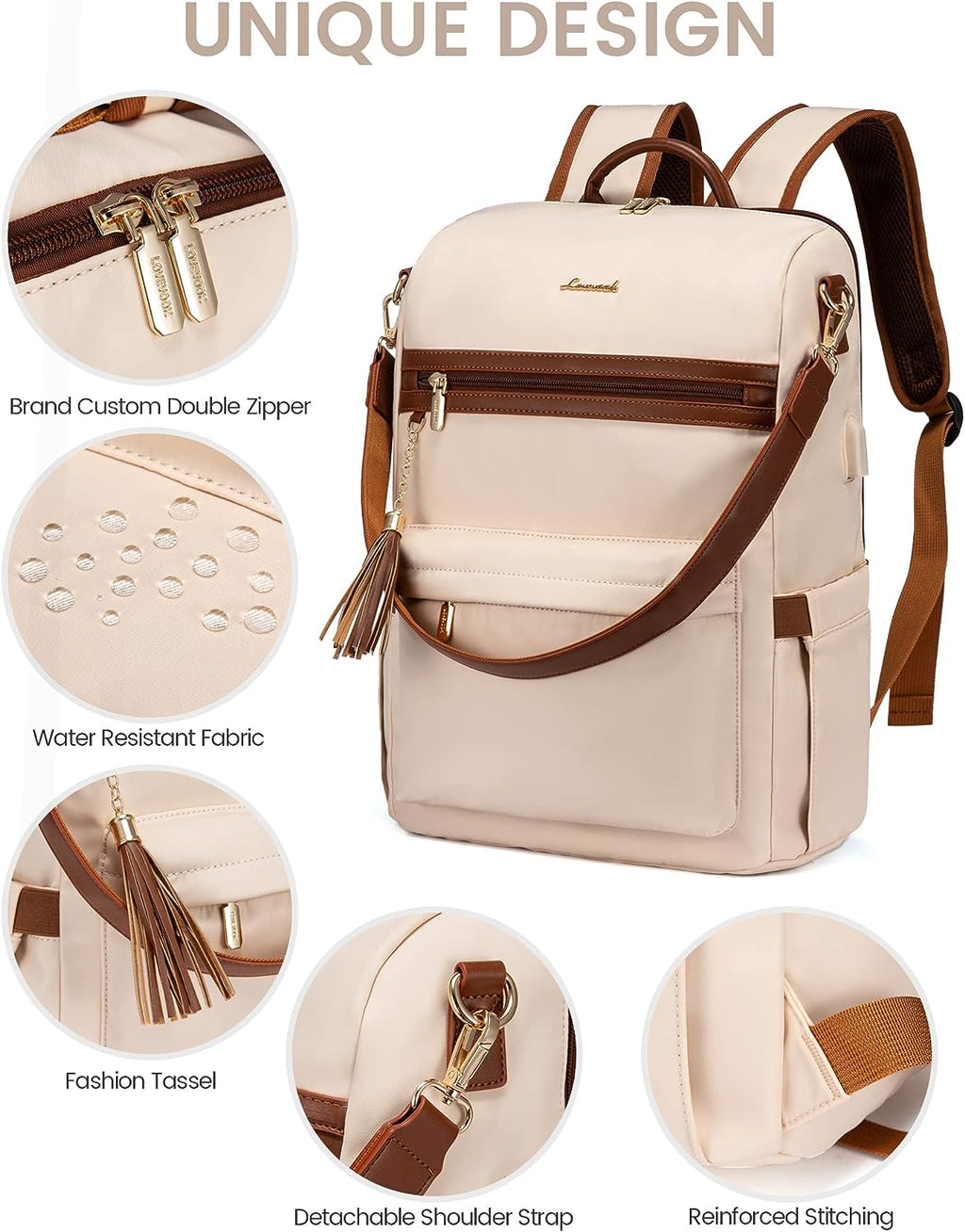15.6" Laptop Backpack with USB Port Convertible Daypack N2149