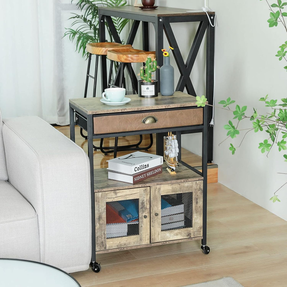 Mobile Printer Stand with Storage and Drawer B4776