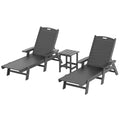 Gray 3PC HDPE Plastic Reclining Chaise Lounge Table Set O722