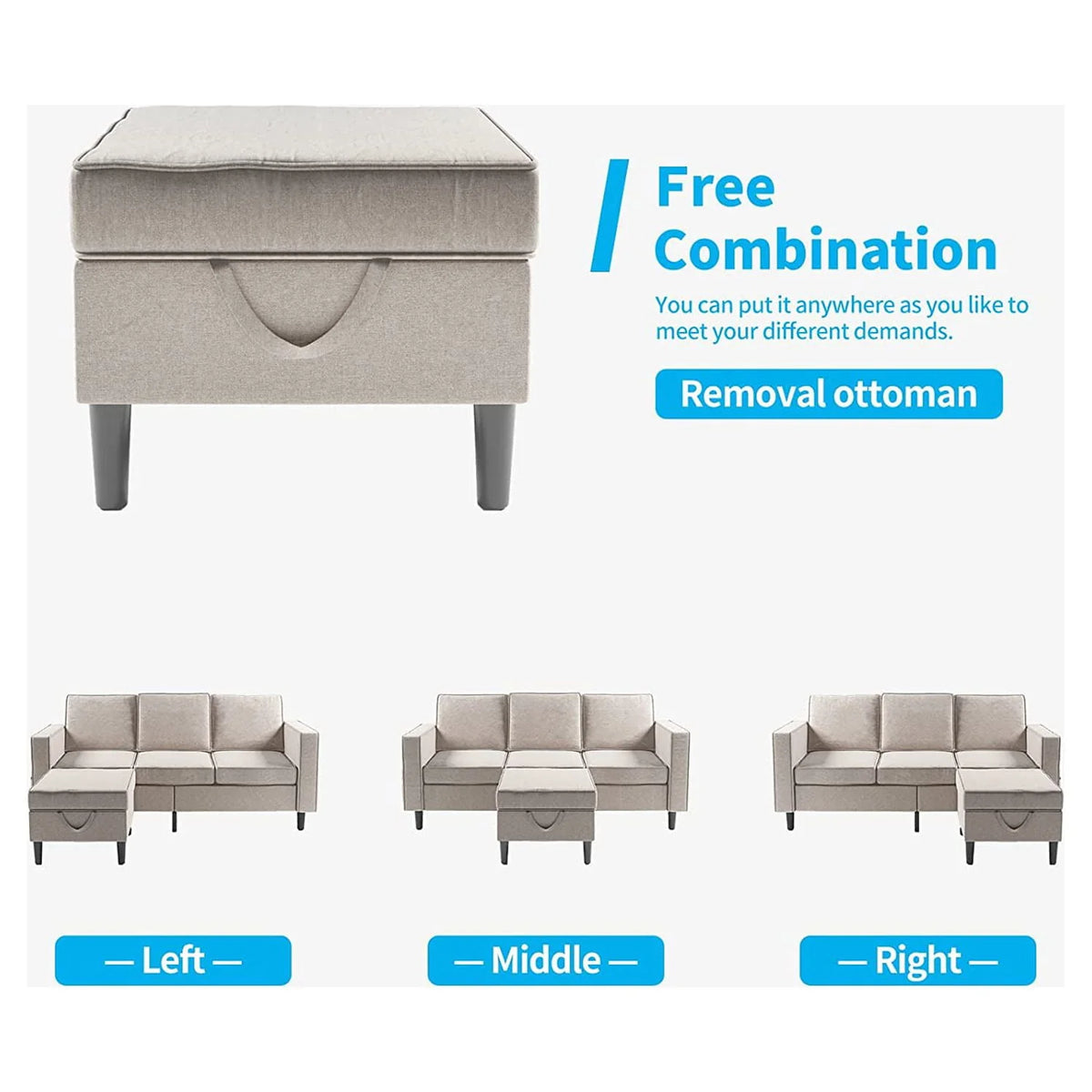 Convertible Sectional Sofa Couch with Storage Ottoman I79723