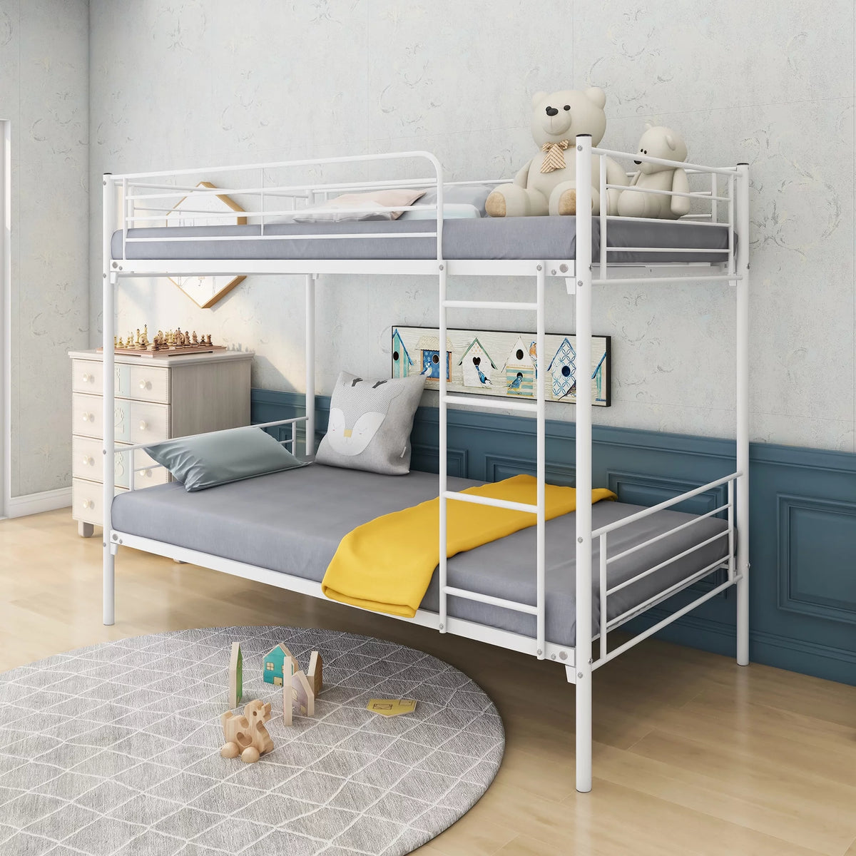 Twin-Over-Twin Bunk Bed with Metal Frame and Ladder White A93265