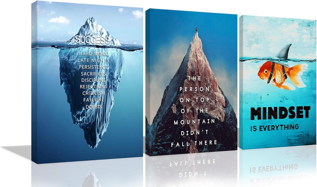 Large Motivational Canvas Wall Art 3 Panels Framed 24x36x3 D99353