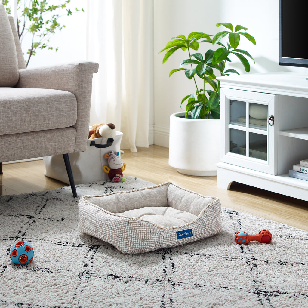 Brown Plaid Dog Bed S740446