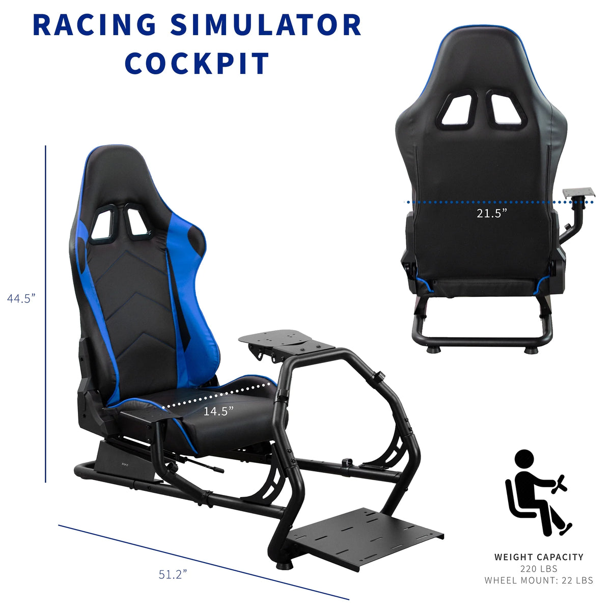 Black Blue Racing Simulator Cockpit with Wheel Stand and Reclining Seat R191