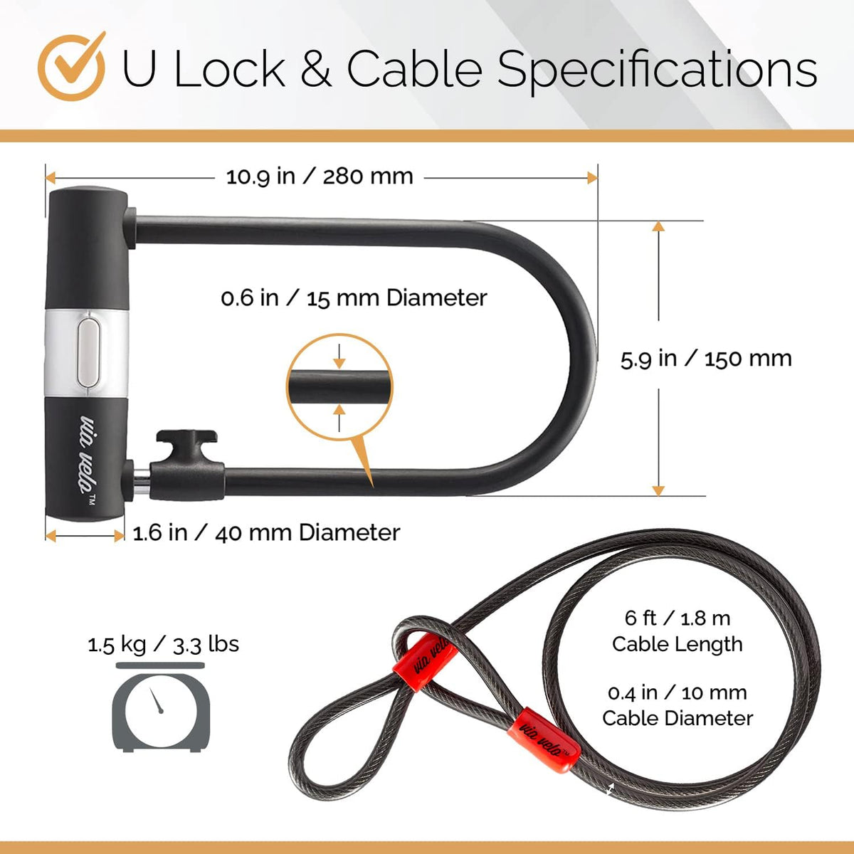Heavy-Duty Hard Steel Folding Lock with U Lock and Cable A740981