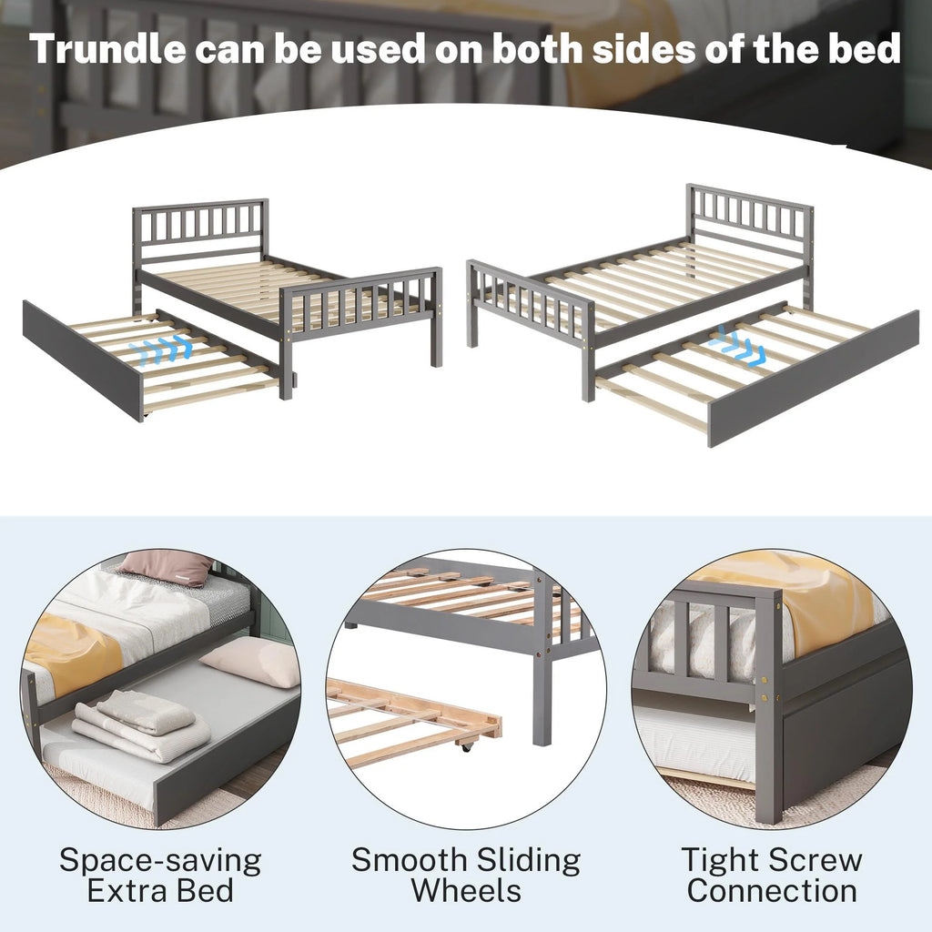 Gray Twin Size Wood Platform Bed with Trundle M991