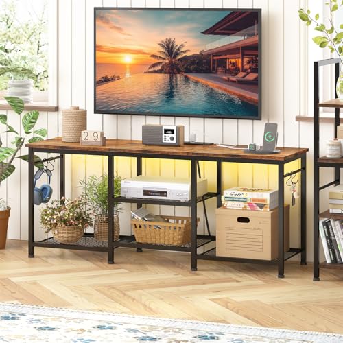 Rustic Brown TV Stand with Charging Station and Lights Z39964