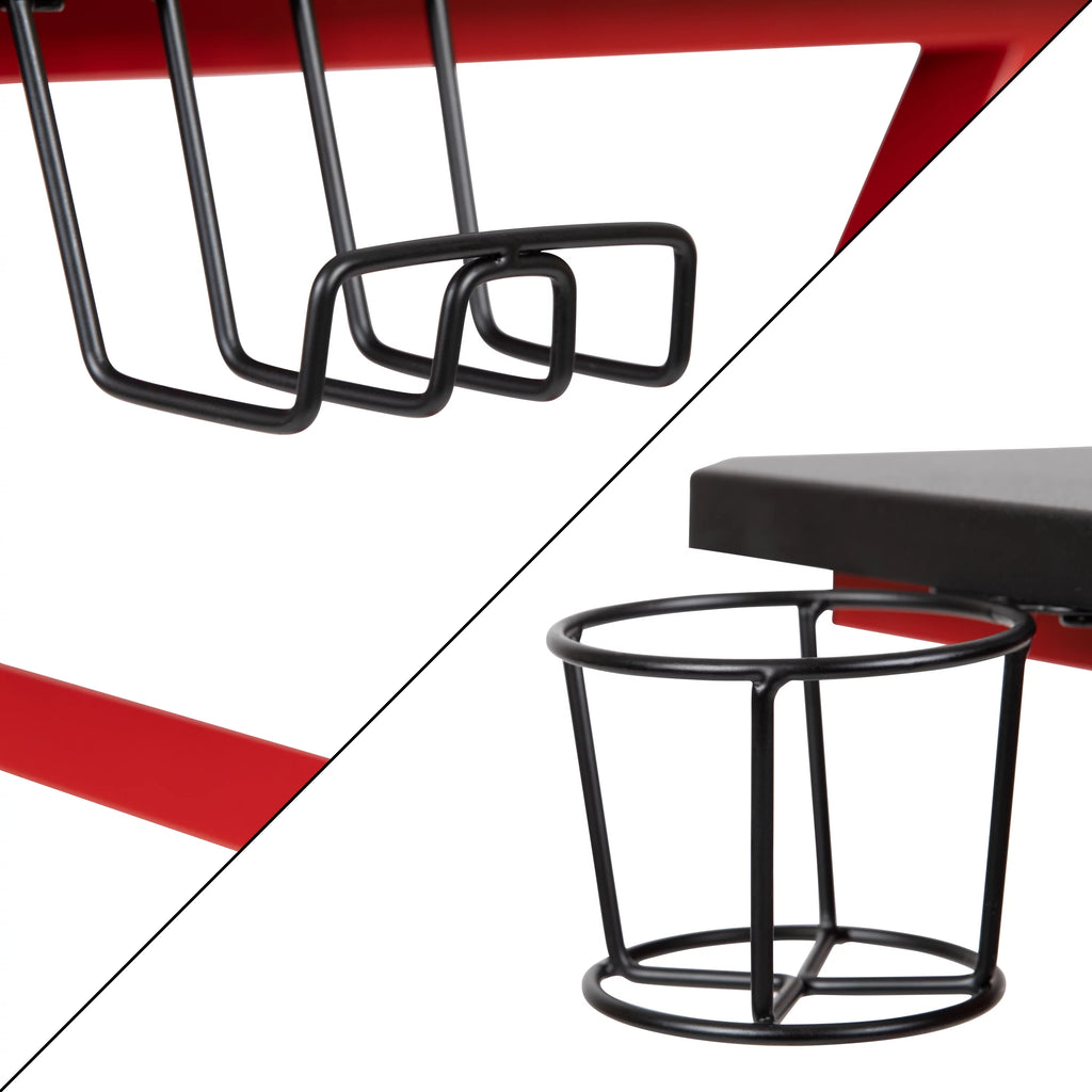 Red Ergonomic Gaming Desk with Cup Holder V696
