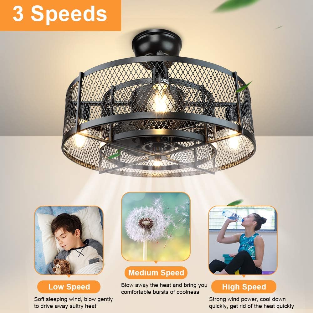 20In Caged Ceiling Fan with Light, Black R439556
