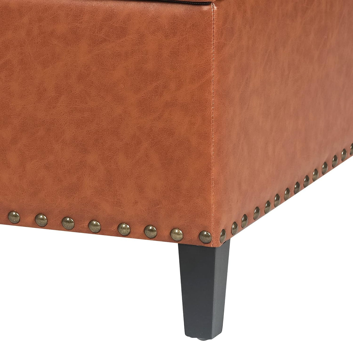 Faux Leather Storage Ottoman Bench with Wood Legs W875
