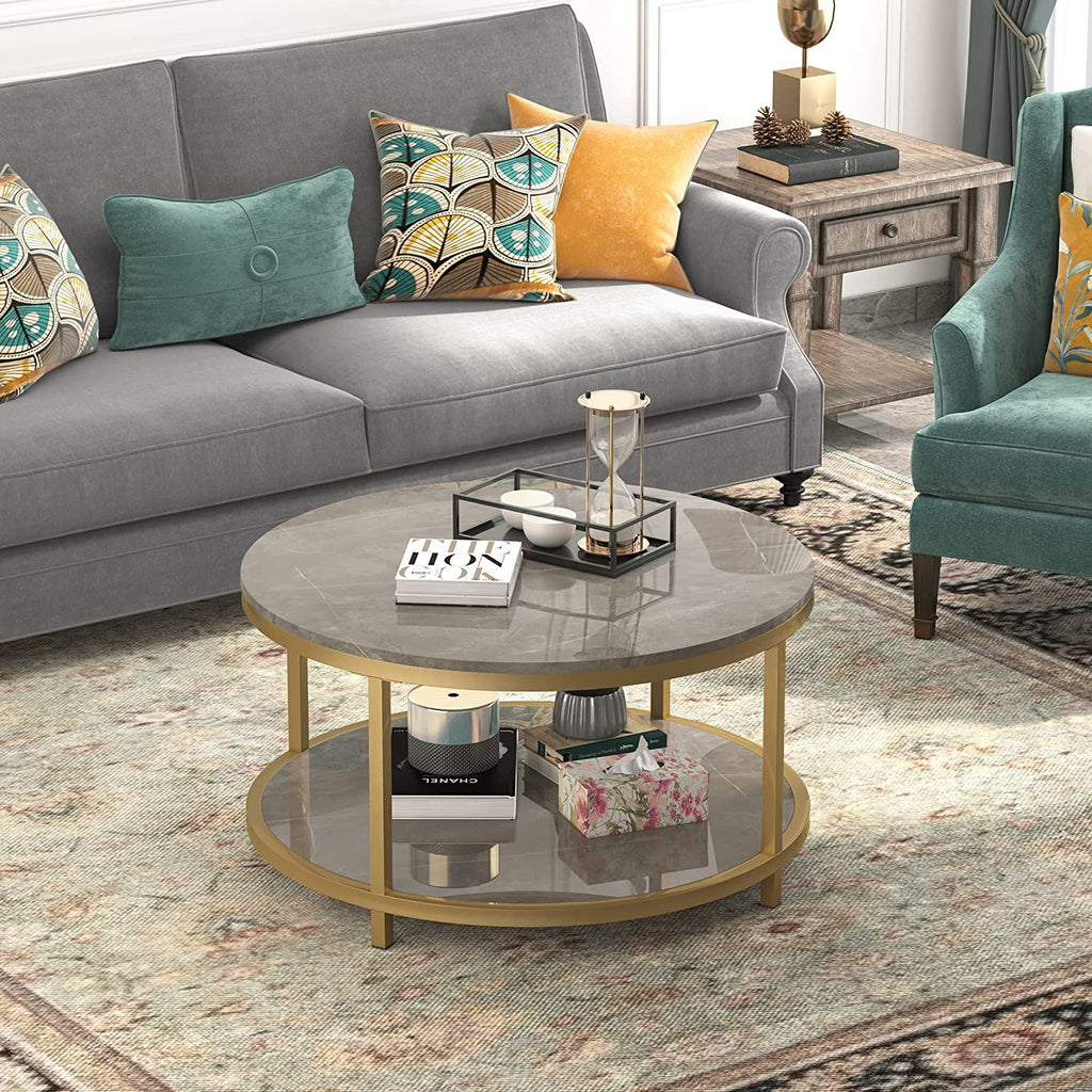 Round Coffee Table with Storage Open Shelf P87586