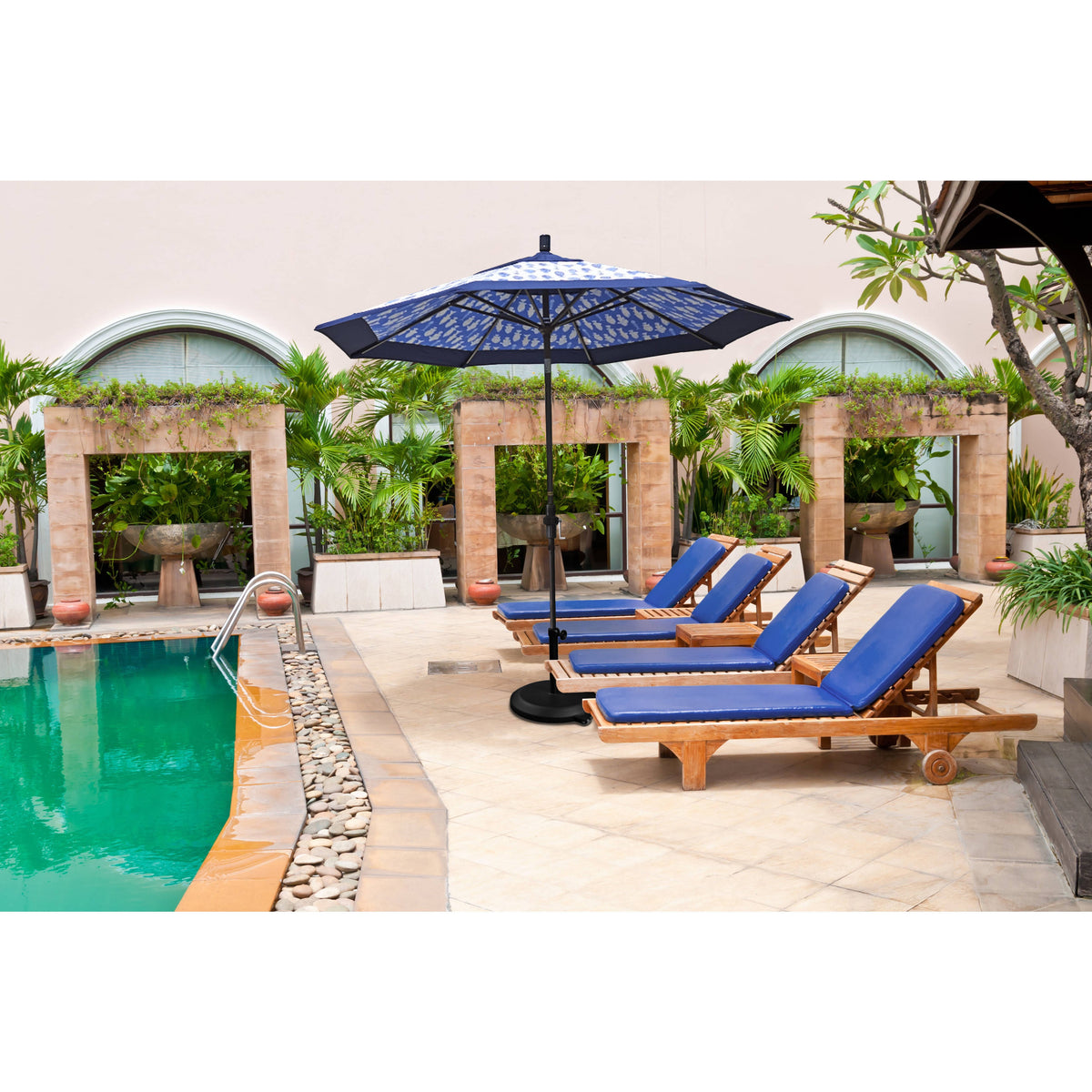 Bronze/Pacifica/Navy Blue Aluminum Market Umbrella A755