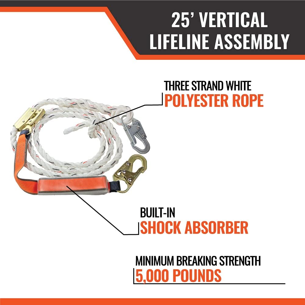 25’ Vertical Lifeline Assembly with Shock Absorber and Extension Lanyard S3688