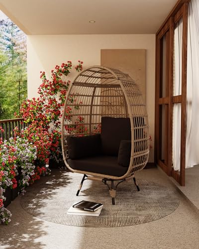 Oversize Grey Wicker Egg Chair with 4 Cushions and Ottoman H565