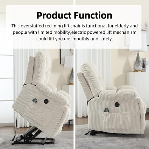 Large Power Lift Recliner Chair with Massage Heat and USB, Gray T94631