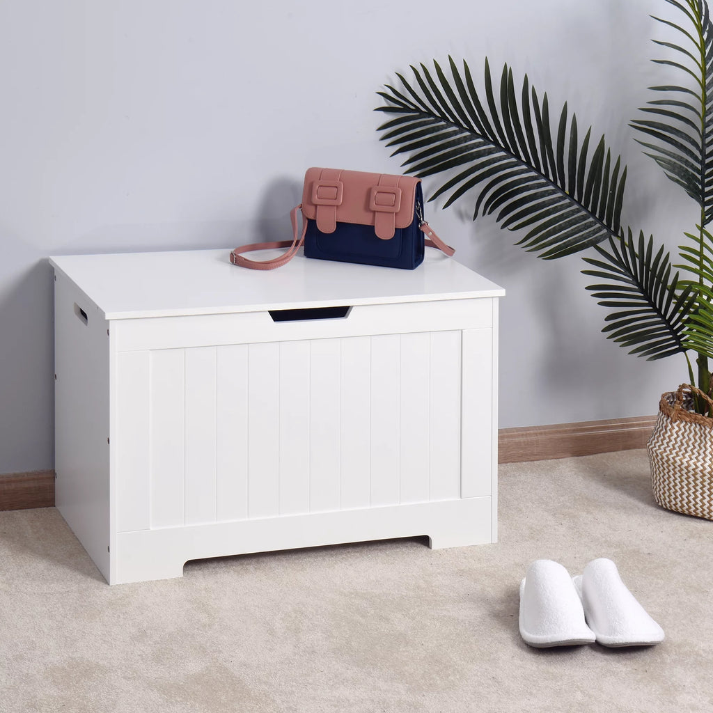 White Lift Top Storage Bench with Safety Hinge R1192