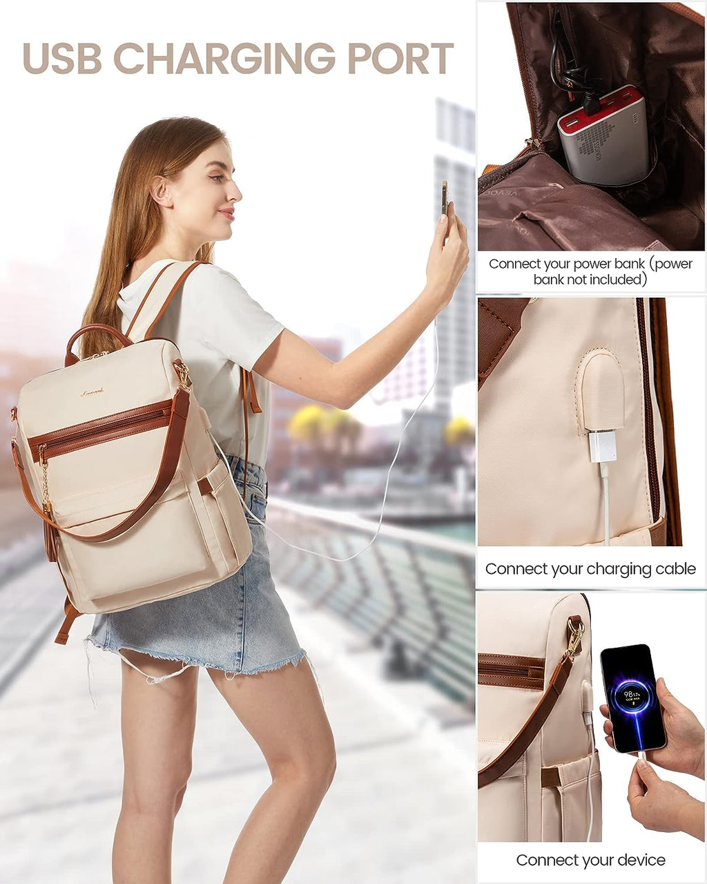15.6" Laptop Backpack with USB Port Convertible Daypack N2149