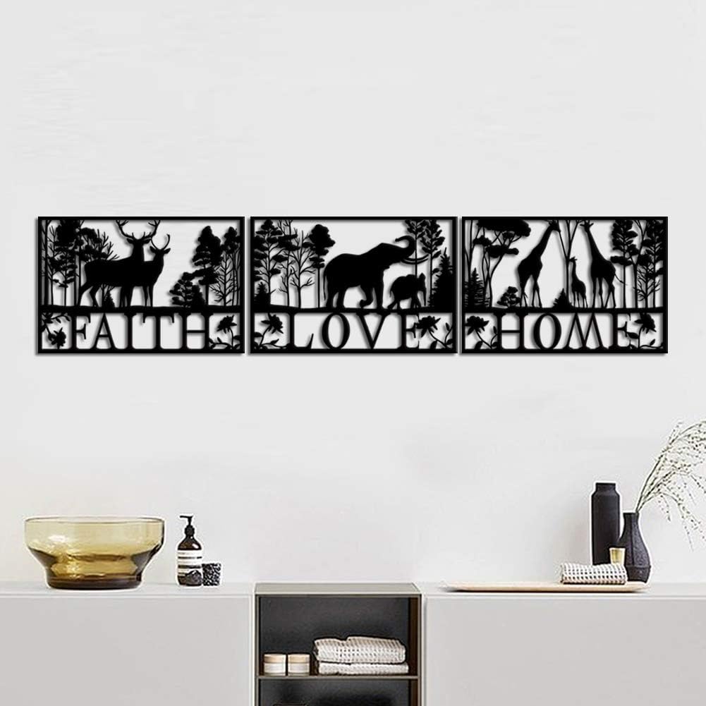 Metal Wall Art Deer Elephant and Giraffe in Forest Landscape U43537
