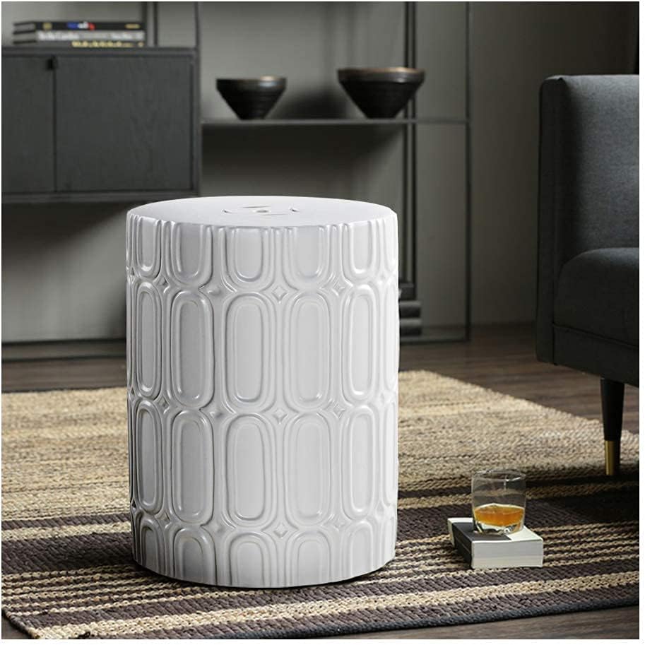 Heavy Duty Ceramic Garden Stool White Glazed Elliptical Pattern Side Table M571