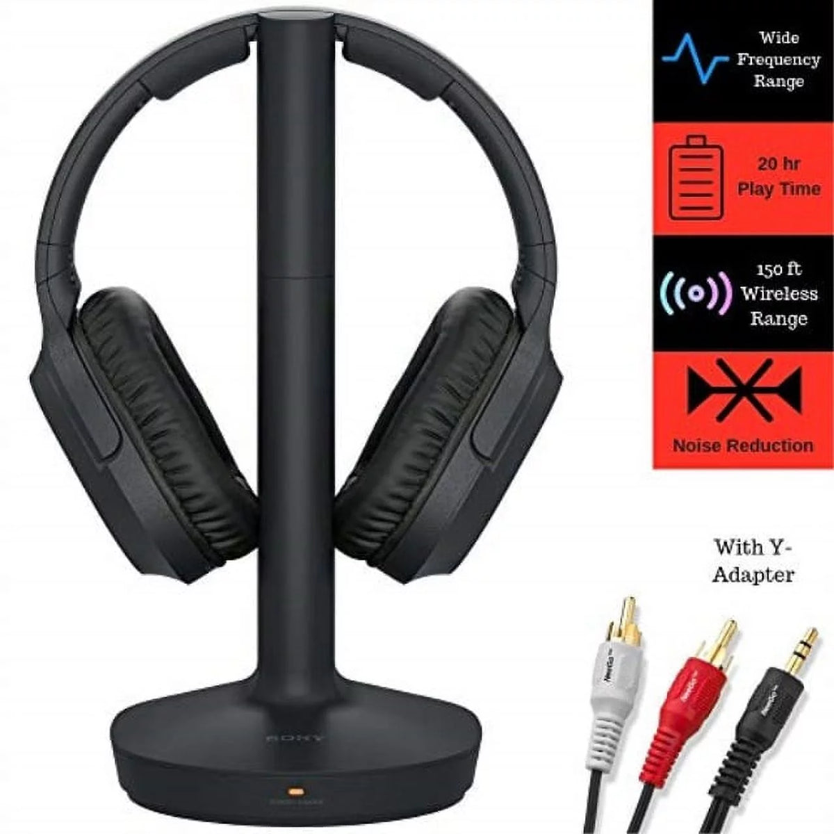 Wireless Over Ear Headphones with Transmitter Dock and RCA Plug Y-Adapter U780376