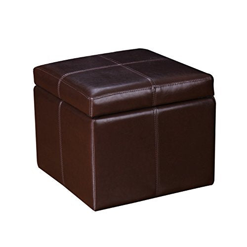 Reddish Brown Faux Leather Storage Ottoman Cube Bench T2327