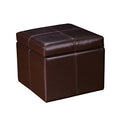 Reddish Brown Faux Leather Storage Ottoman Cube Bench T2327