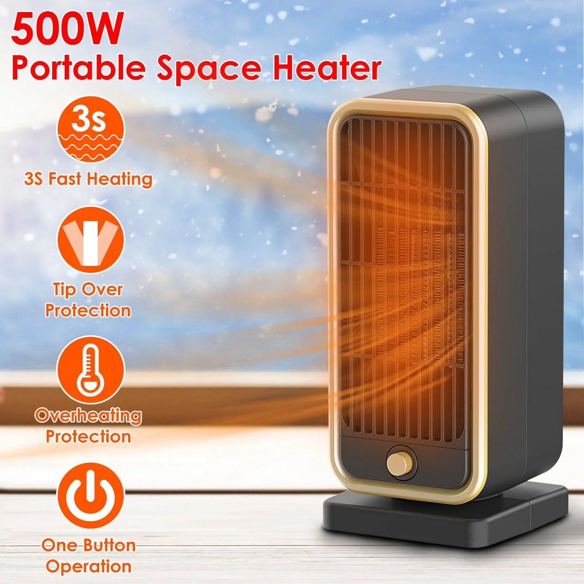 10" Portable Electric Ceramic Space Heater 500W O153