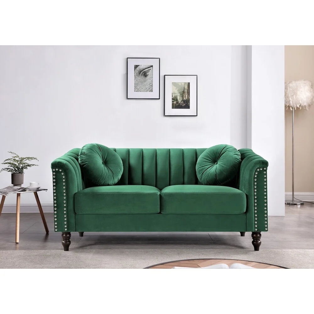 Green Tufted Back Loveseat V4772