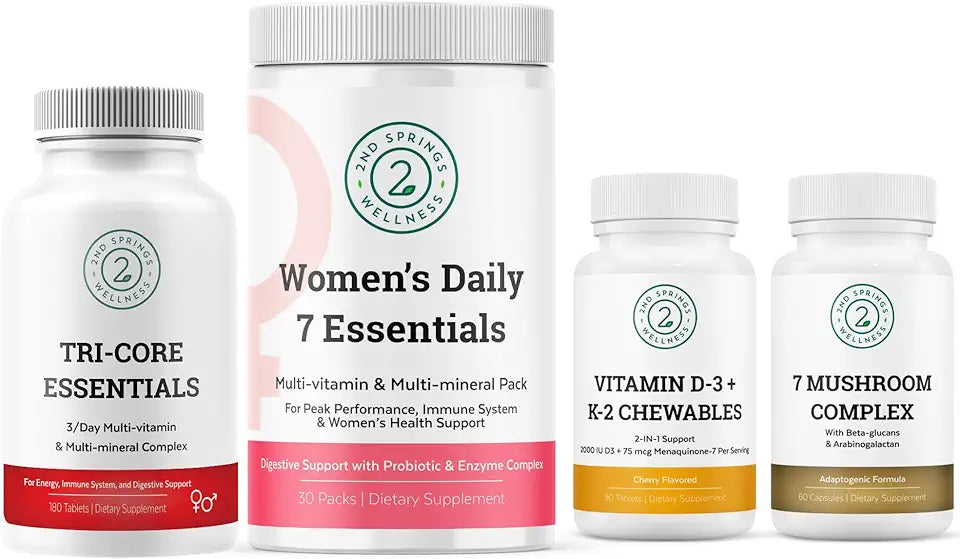 Women's Daily 7 Essentials + 7 Organic Mushroom Complex + Vitamin D3+K2 Bundle B89797