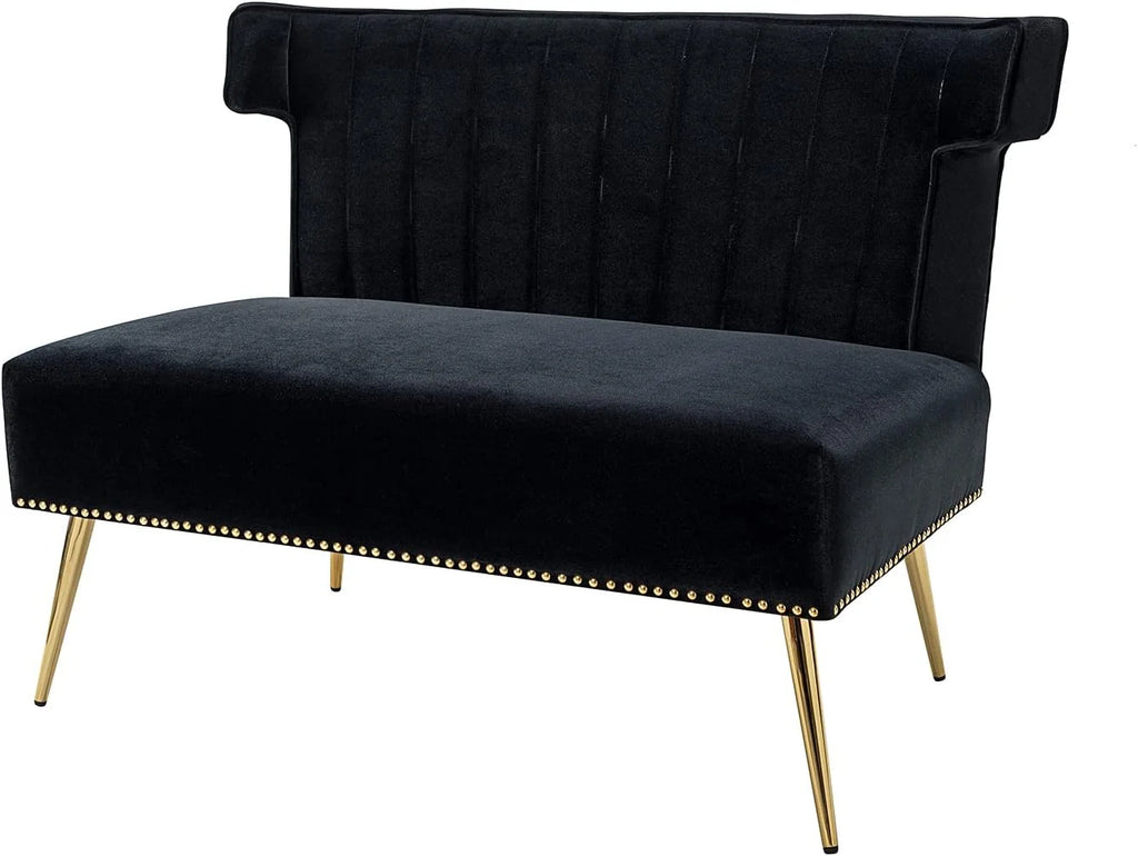 Velvet Upholstered Armless Loveseat Sofa with Golden Metal Legs I88021