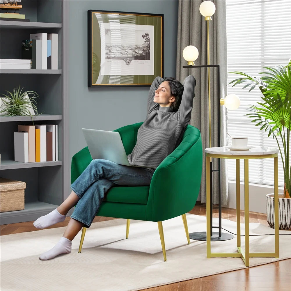Green Channel Tufted Accent Armchair with Gold Metal Legs U347