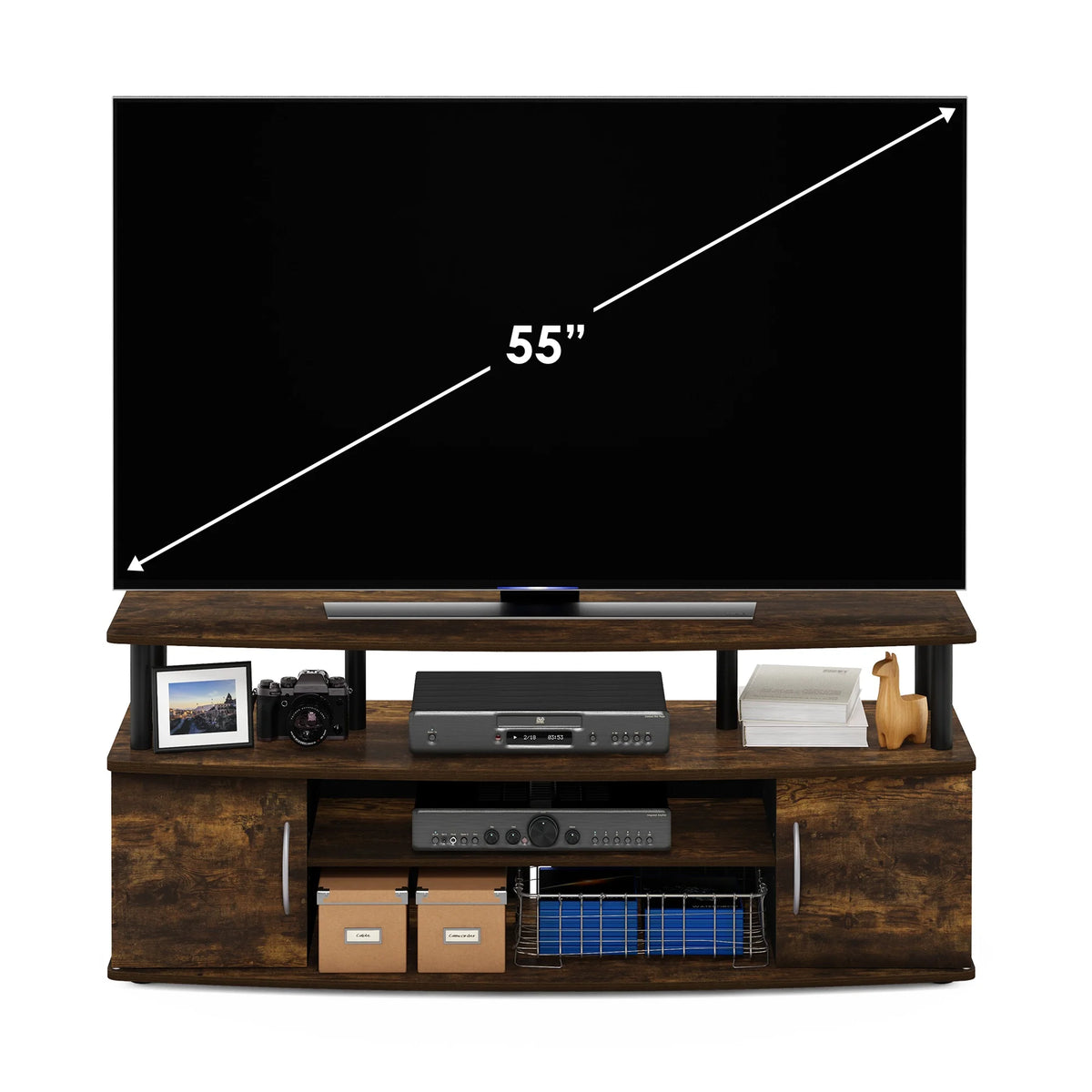Large Entertainment Center for 55-IN TV, Amber Pine/Black U808