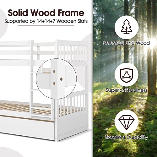 White Twin Over Twin Bunk Bed with Trundle P7567